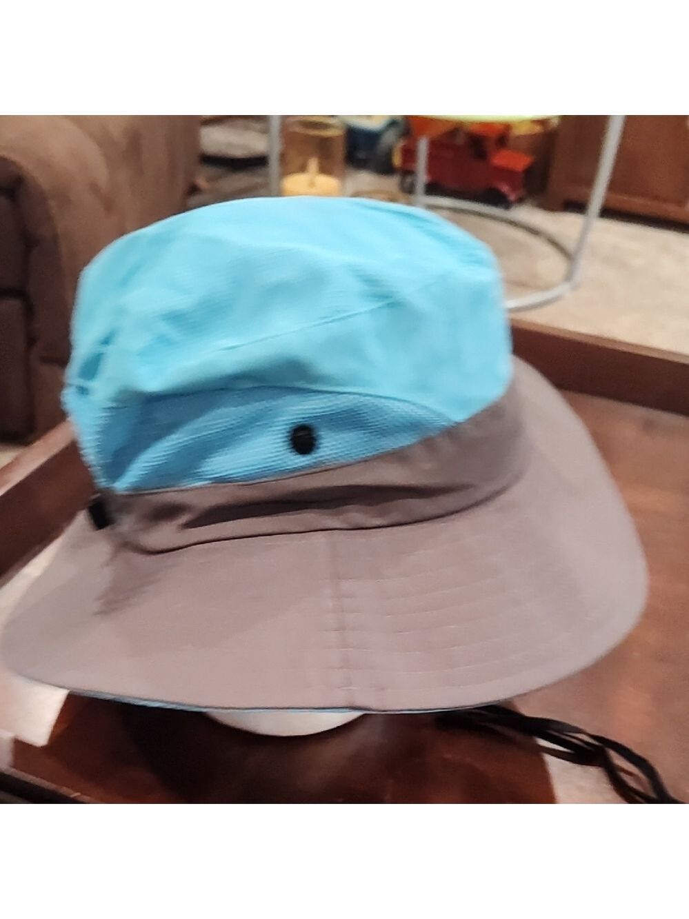 Blue and Gray Wide Brim Sun Bucket Hat - Picture 5 of 5